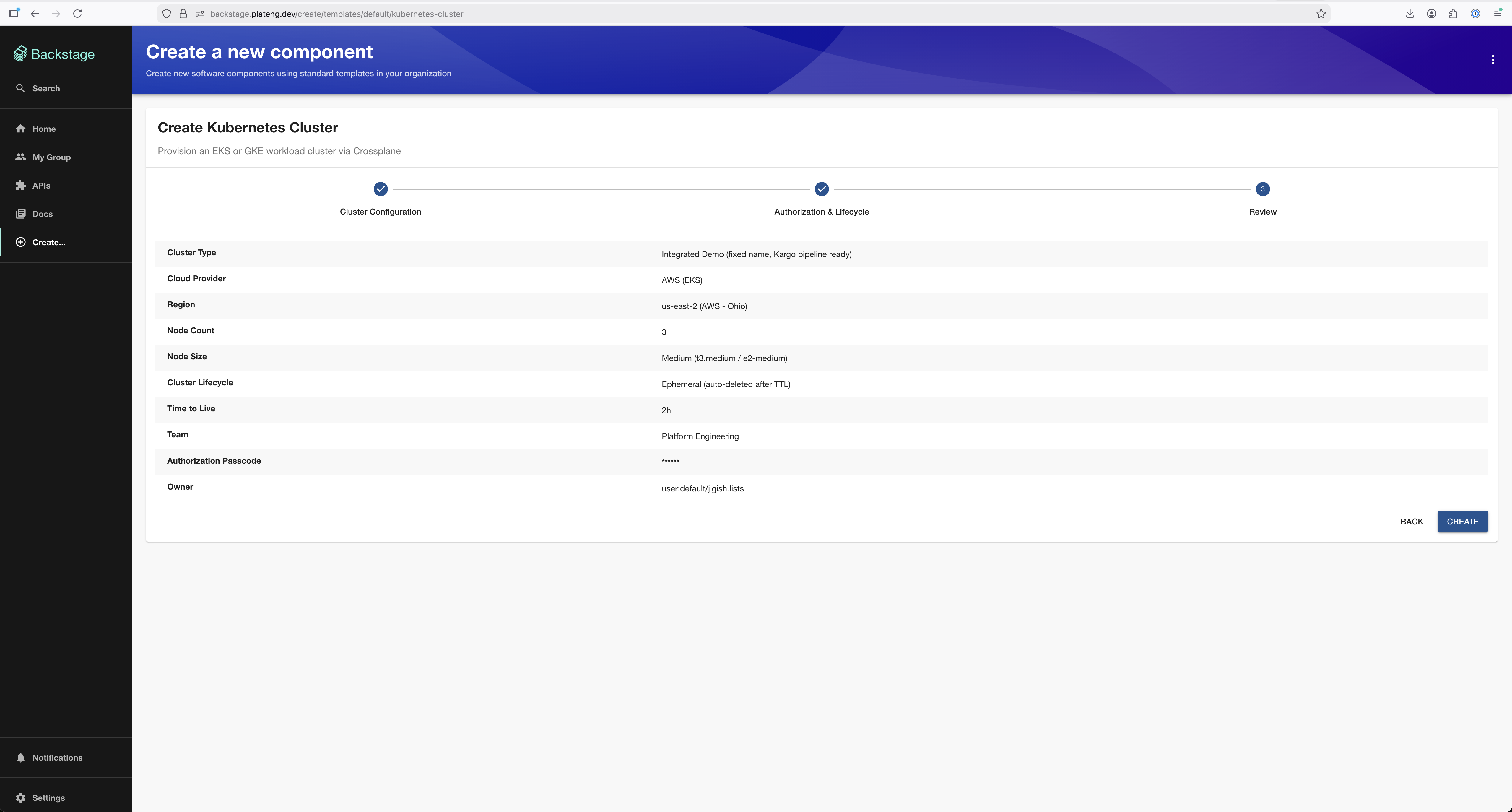 EKS cluster: review all settings before creation
